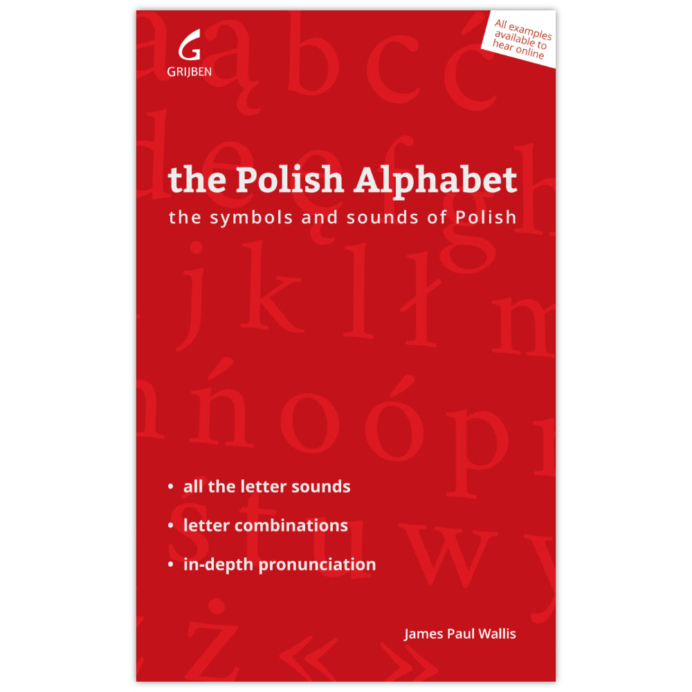 The Polish Alphabet book cover by James Paul Wallis, published by Griben. The cover is predominantly red with white text and a subtle background pattern of Polish letters.
