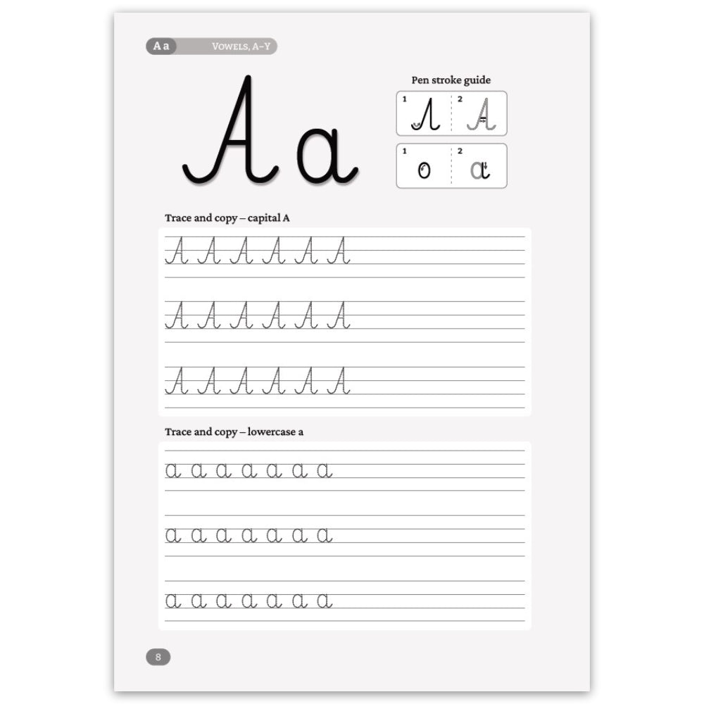 A Polish handwriting practice sheet featuring the uppercase and lowercase letter 'A'. The page includes a pen stroke guide showing the letters' formation, followed by tracing sections with lined practice lines for both capital and lowercase 'a'.