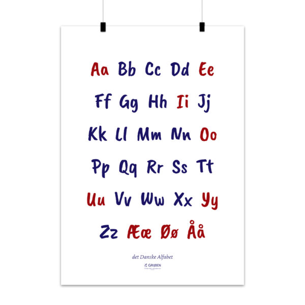 Mockup image of a poster showing the letters of the Danish alphabet